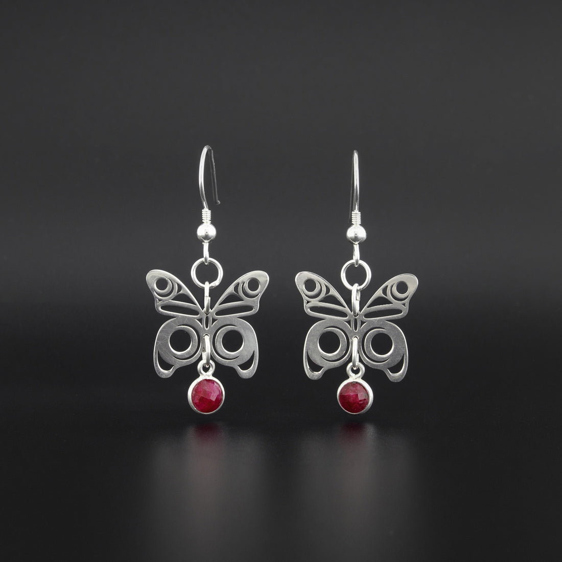 Butterfly - Silver Earrings with Ruby