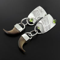 Bear Claw - Silver Earrings with Peridot