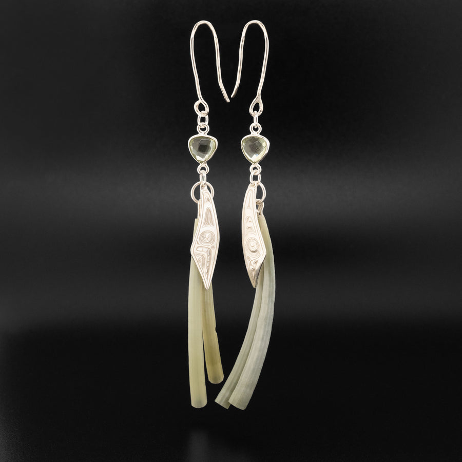 Mouse Woman - Silver Earrings with Green Amethyst