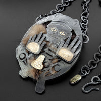 Land Otter Man - Silver Pendant with 18k Gold and Black Diamonds