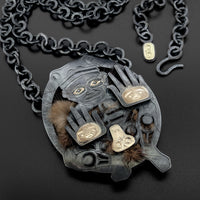 Land Otter Man - Silver Pendant with 18k Gold and Black Diamonds