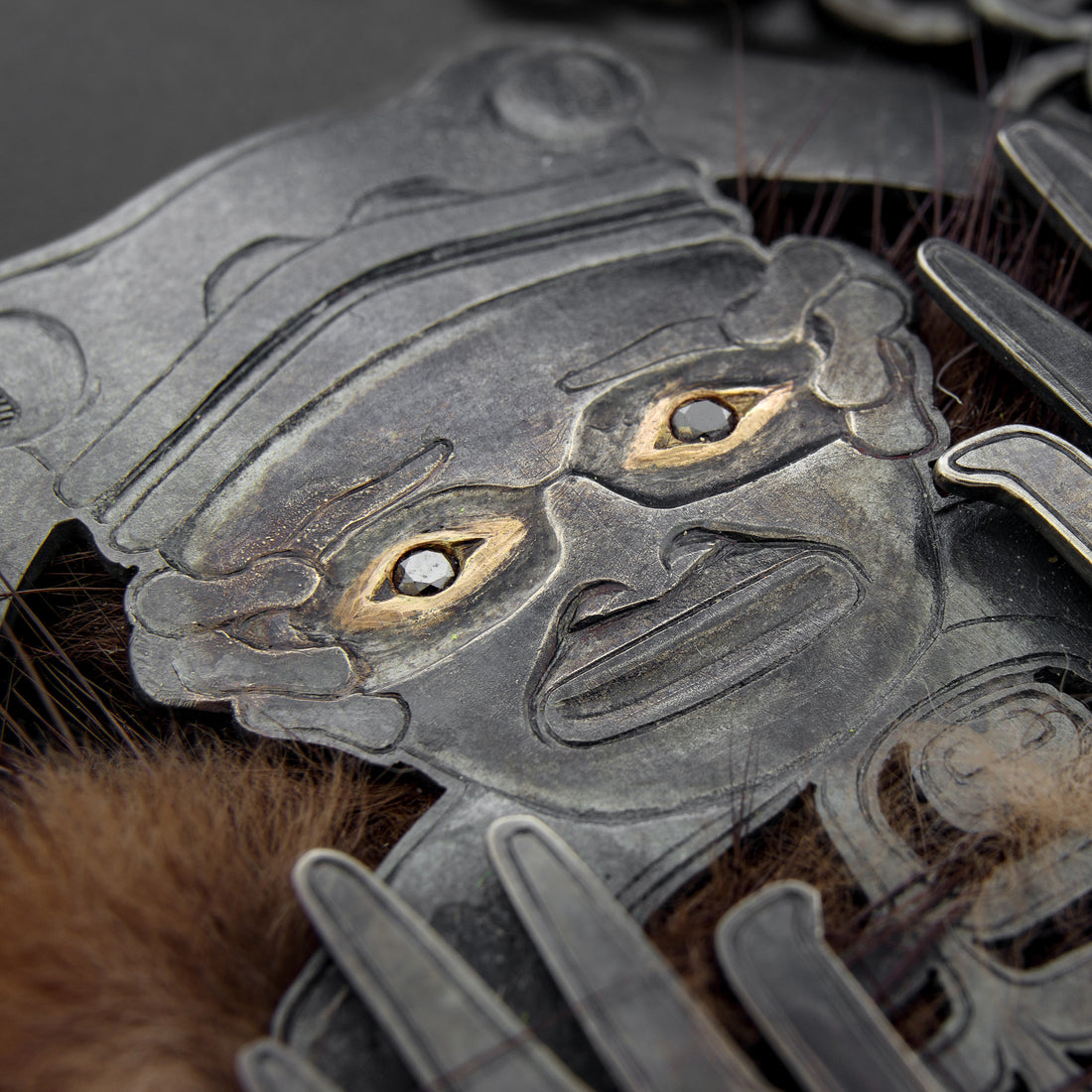 Land Otter Man - Silver Pendant with 18k Gold and Black Diamonds