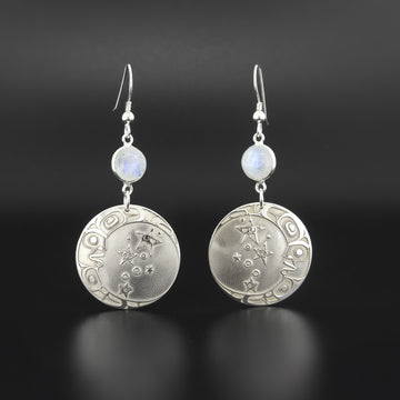 Moon and Stars - Silver Earrings with Moonstone