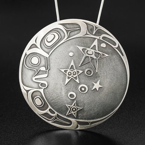 Moon and Stars - Silver Pendant