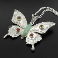 All Our Relations (Butterfly) - Silver Pendant with Citrine, Carnelian, and Chalcedony