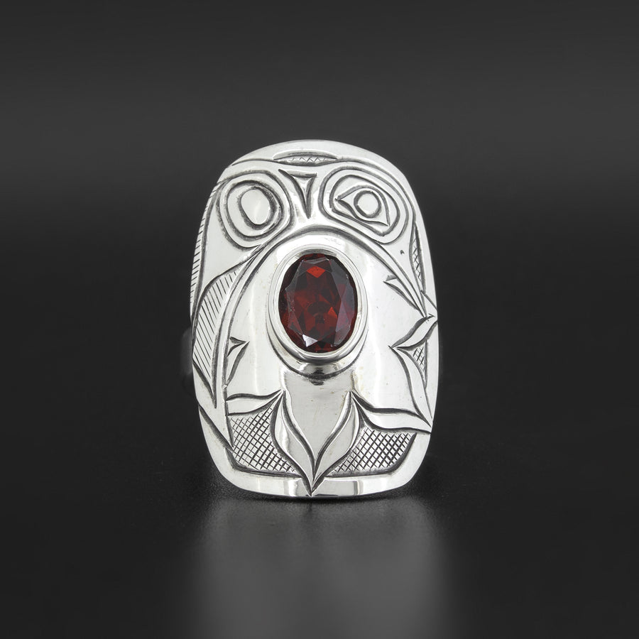 Hummingbird - Silver Ring with Garnet