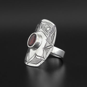 Hummingbird - Silver Ring with Garnet