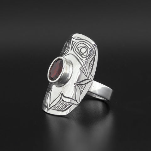 Hummingbird - Silver Ring with Garnet