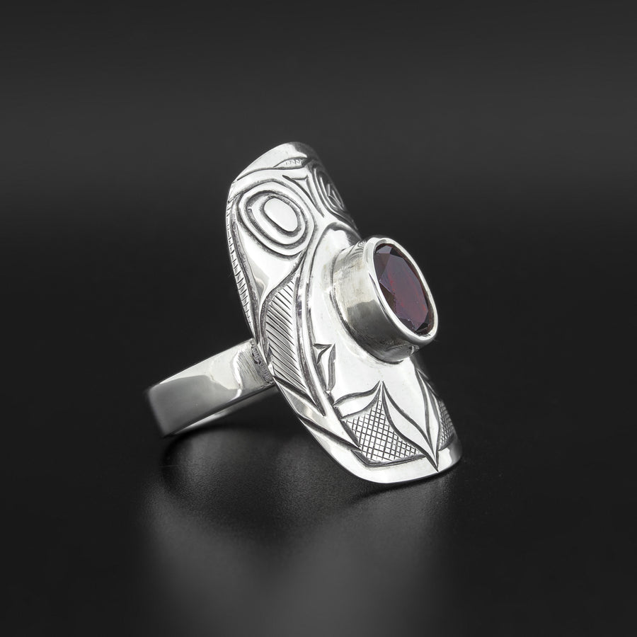 Hummingbird - Silver Ring with Garnet