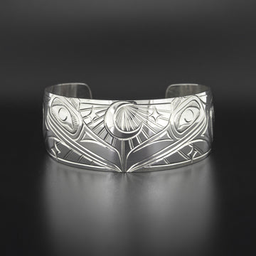 Raven with Moon and Stars - Silver Bracelet