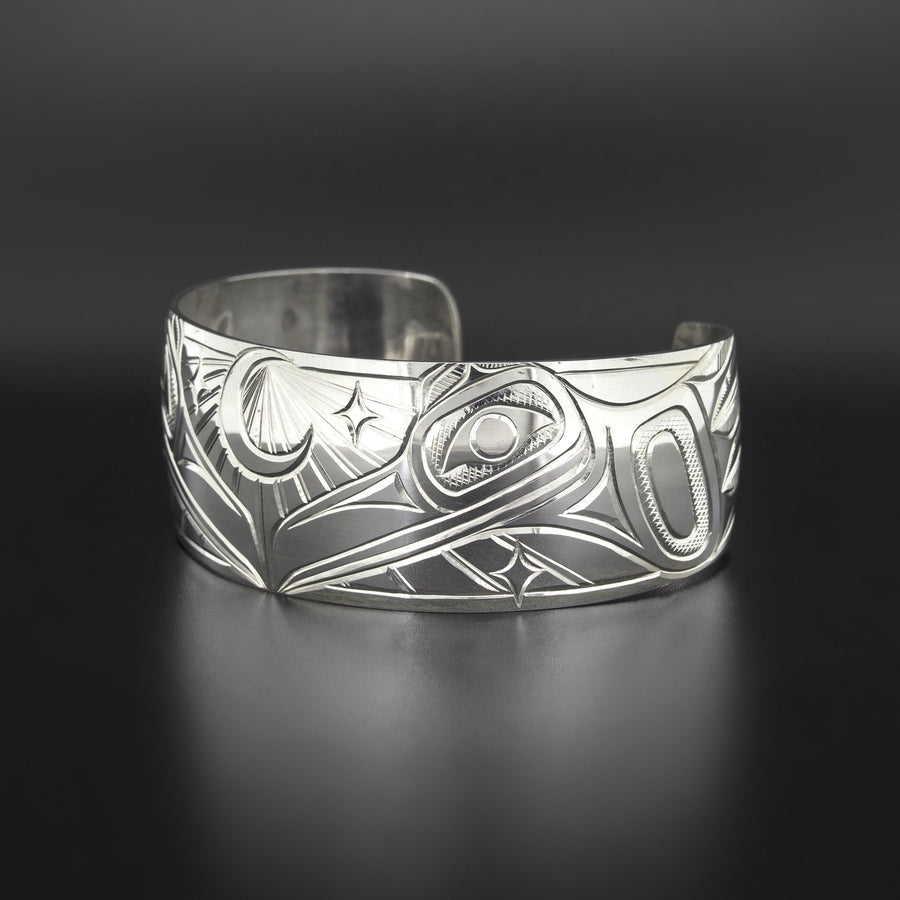 Raven with Moon and Stars - Silver Bracelet