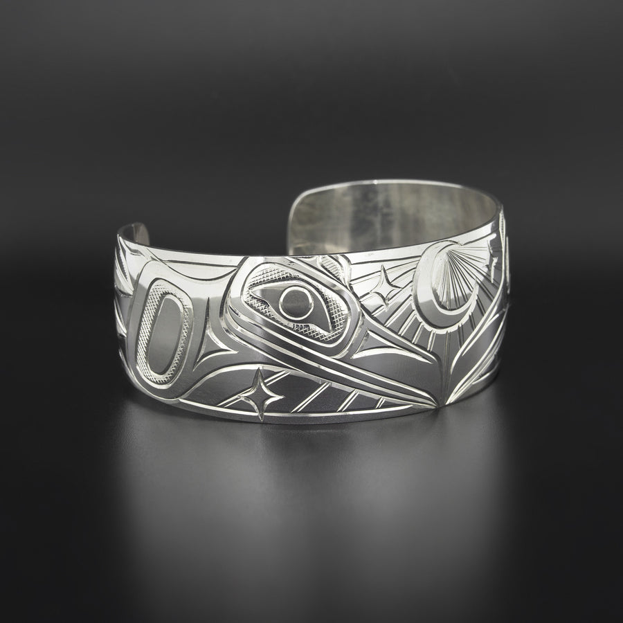 Raven with Moon and Stars - Silver Bracelet