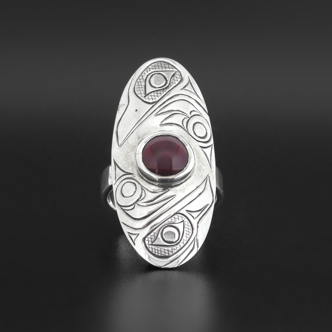 Crow and Raven - Silver Ring with Garnet
