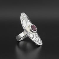 Crow and Raven - Silver Ring with Garnet