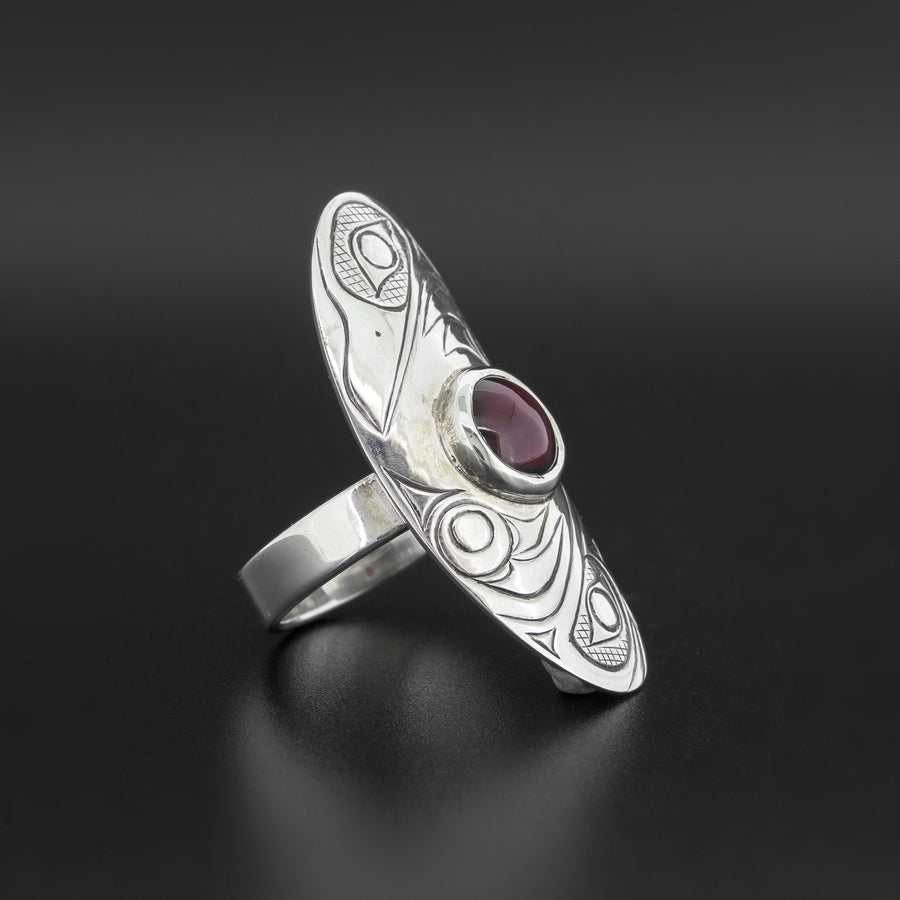 Crow and Raven - Silver Ring with Garnet