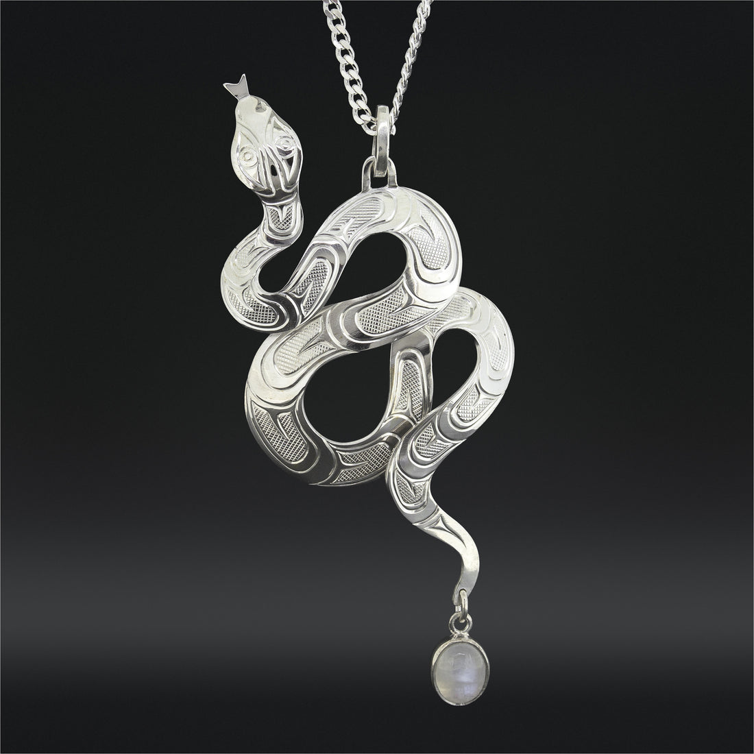 All Our Relations (Garter Snake) - Silver Pendant with Moonstone