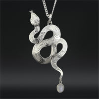 All Our Relations (Garter Snake) - Silver Pendant with Moonstone