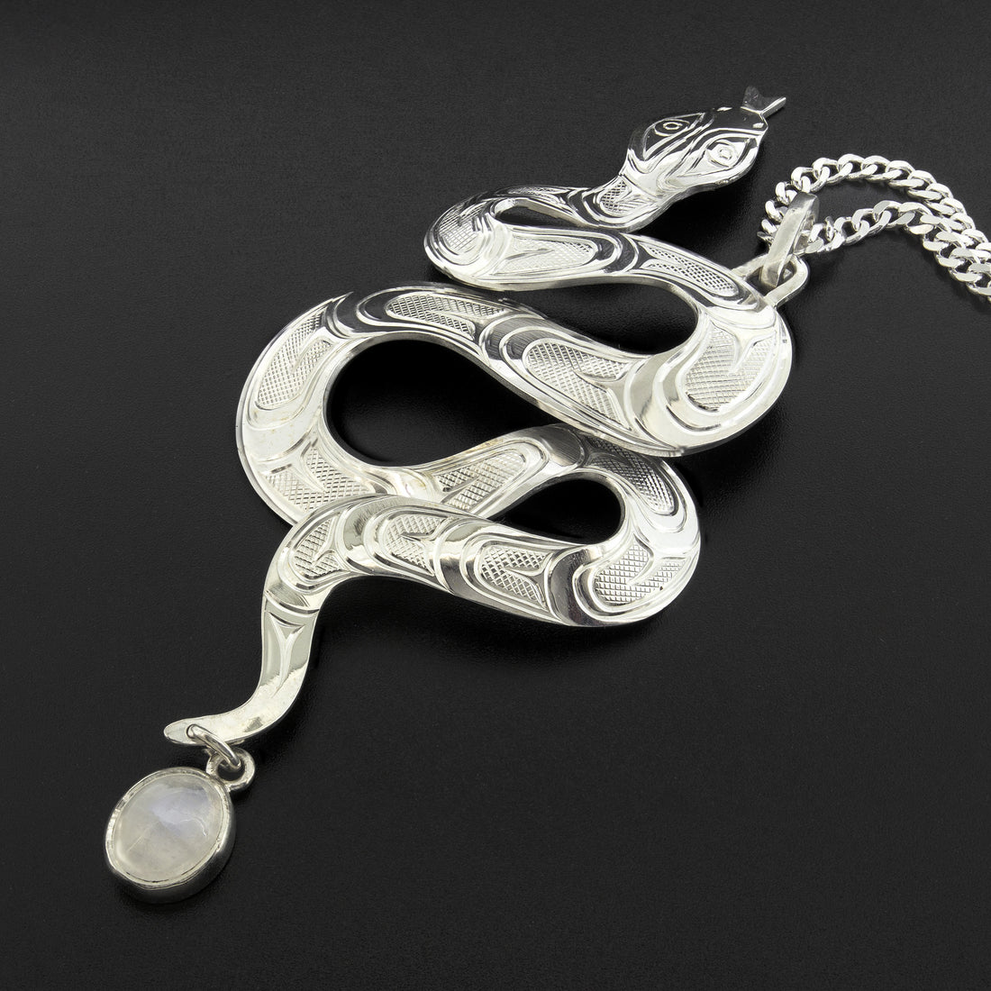 All Our Relations (Garter Snake) - Silver Pendant with Moonstone