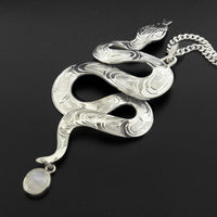 All Our Relations (Garter Snake) - Silver Pendant with Moonstone