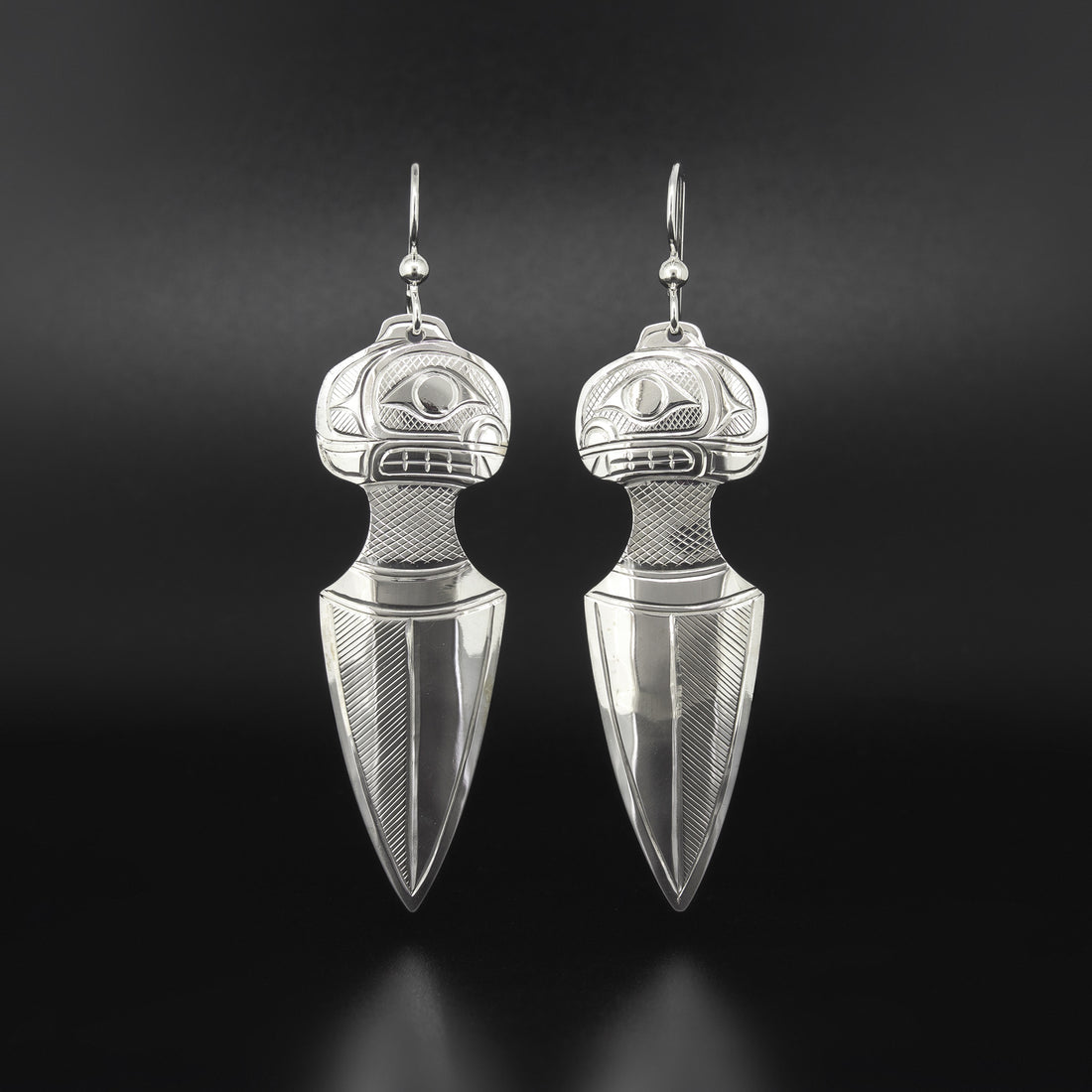 Whale Head Dagger - Silver Earrings