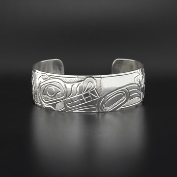 Wolf with Sun and Moon - Silver Bracelet