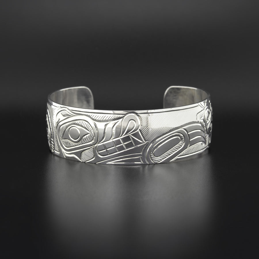 Wolf with Sun and Moon - Silver Bracelet