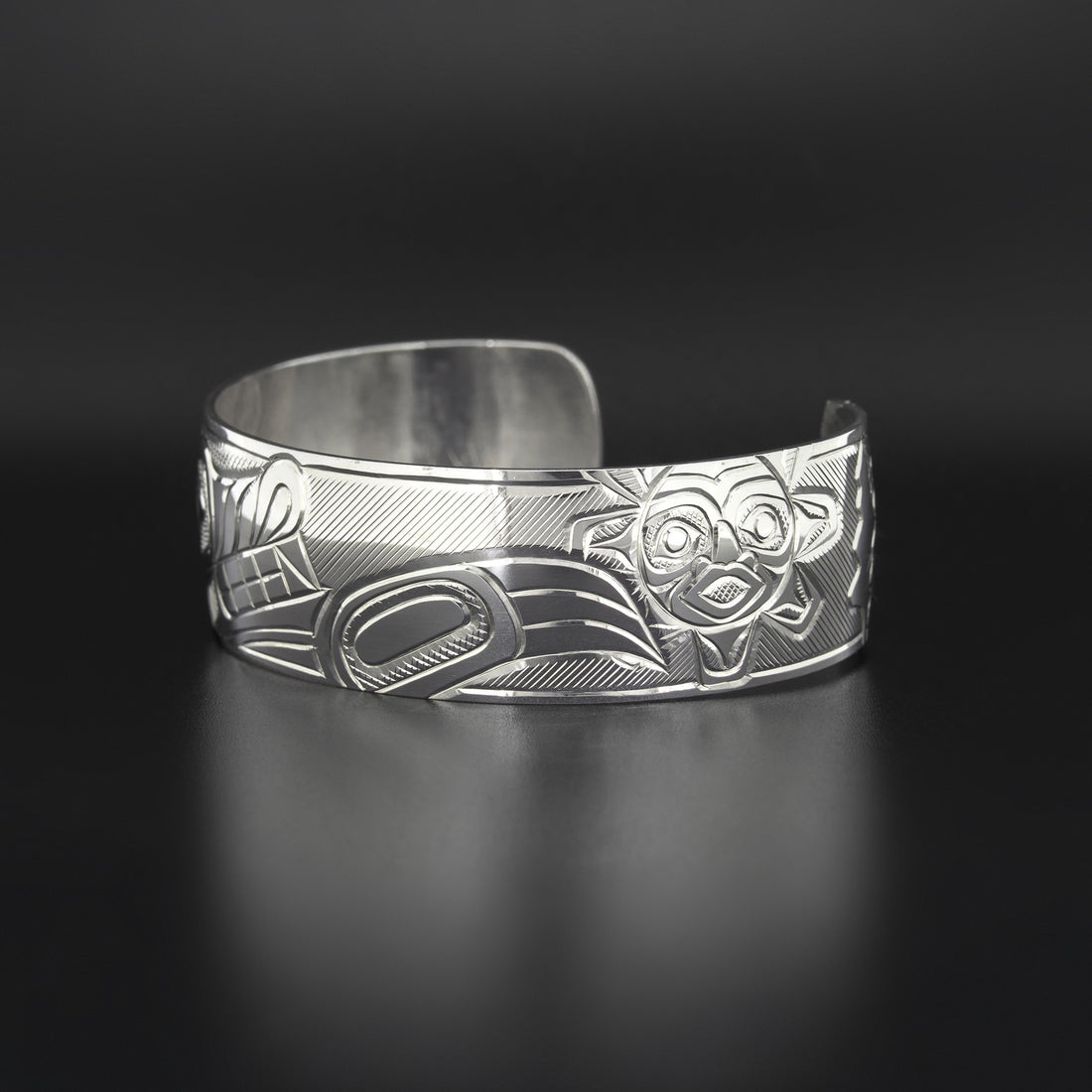 Wolf with Sun and Moon - Silver Bracelet