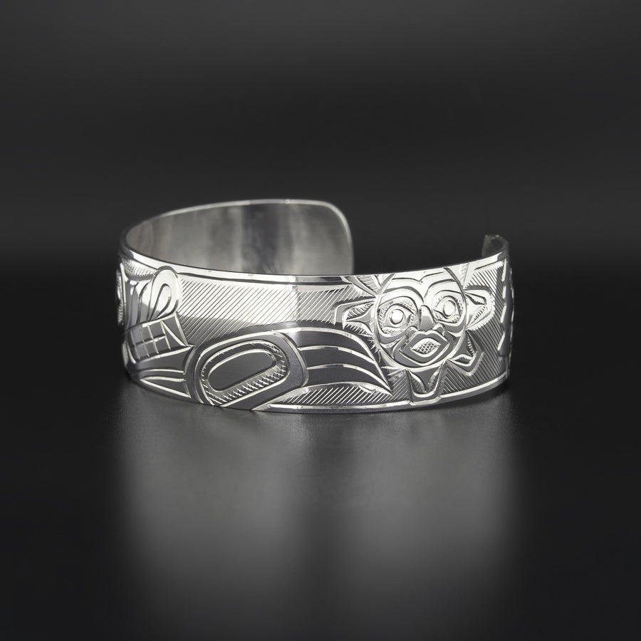 Wolf with Sun and Moon - Silver Bracelet