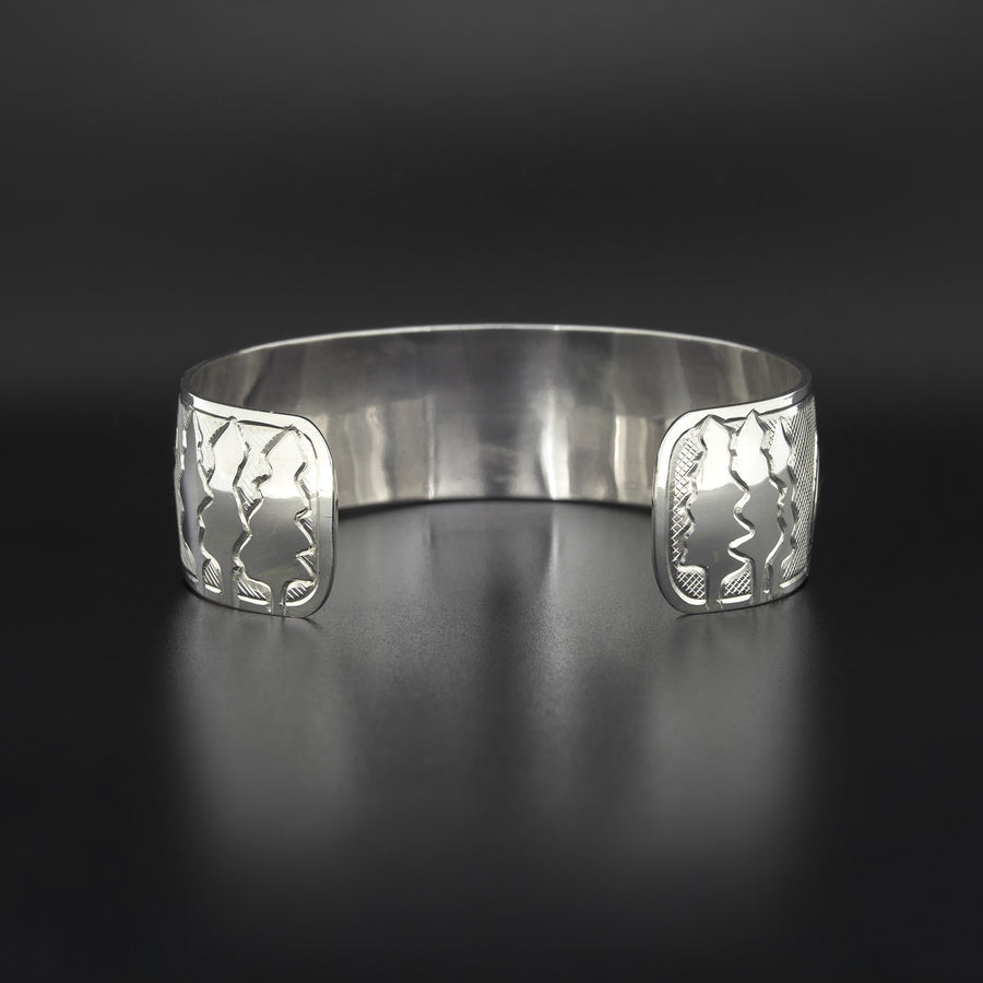 Wolf with Sun and Moon - Silver Bracelet