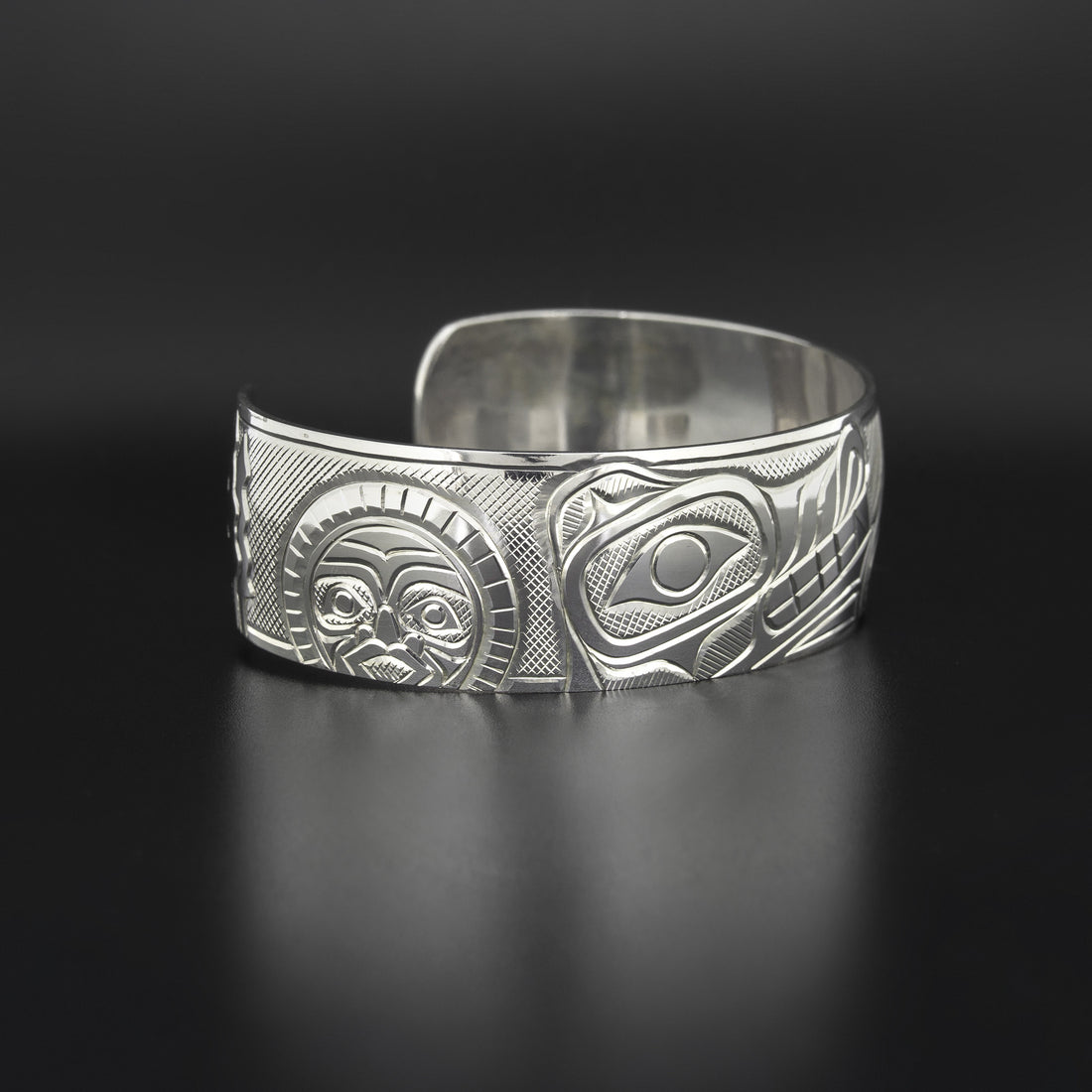 Wolf with Sun and Moon - Silver Bracelet