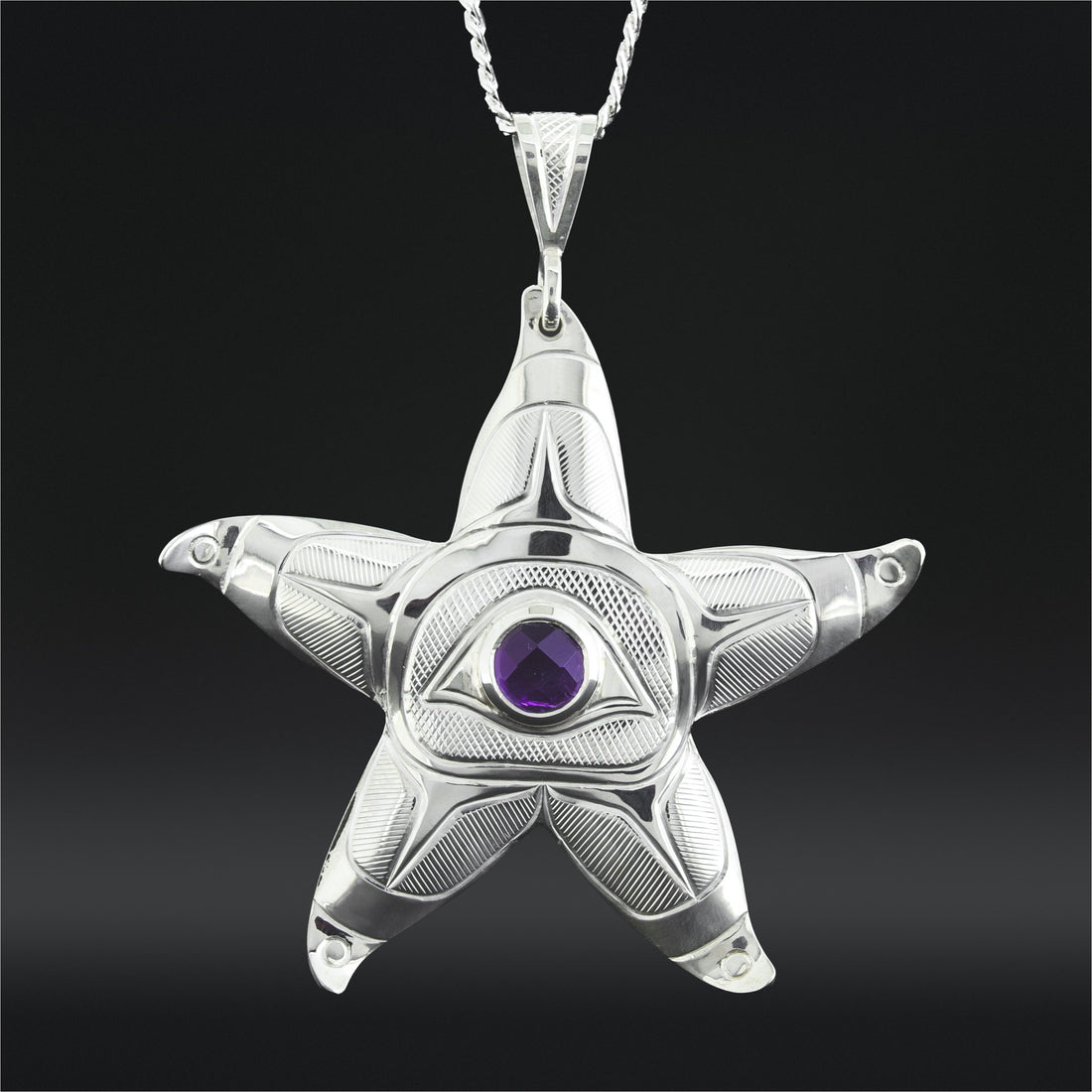 All Our Relations (Purple Starfish) - Silver Pendant with Amethyst