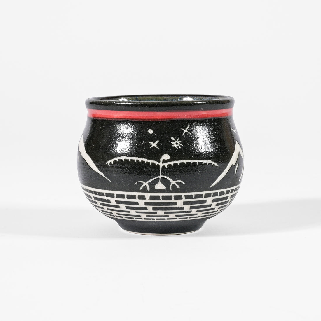 Thunderbird and Mountains - Hand Carved Ceramic Bowl