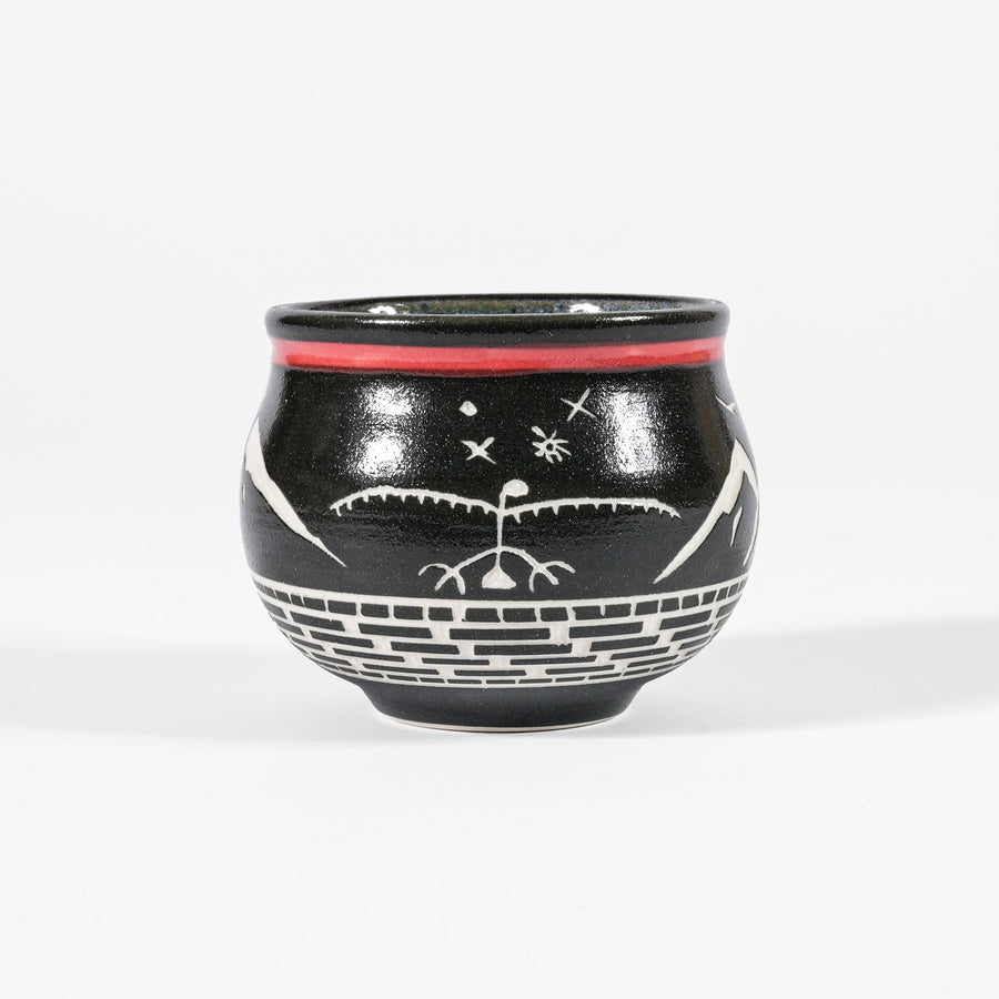 Thunderbird and Mountains - Hand Carved Ceramic Bowl