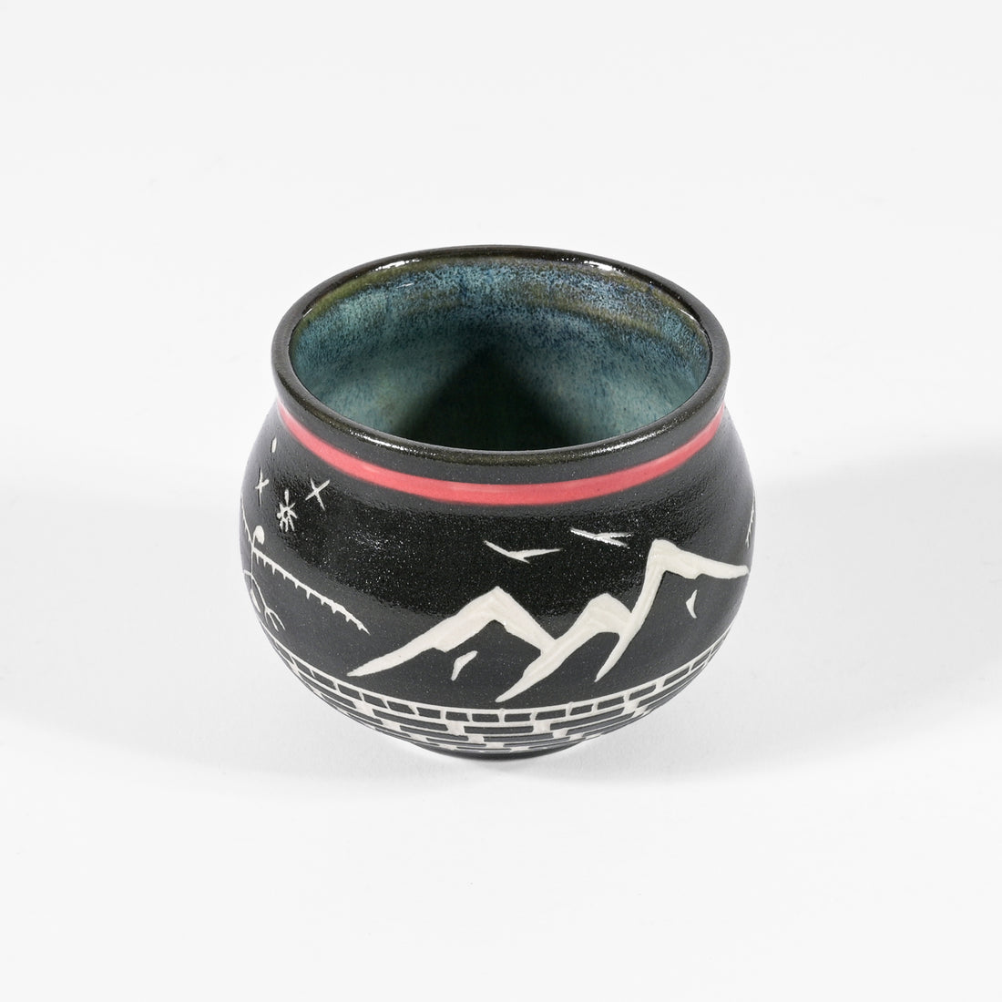 Thunderbird and Mountains - Hand Carved Ceramic Bowl