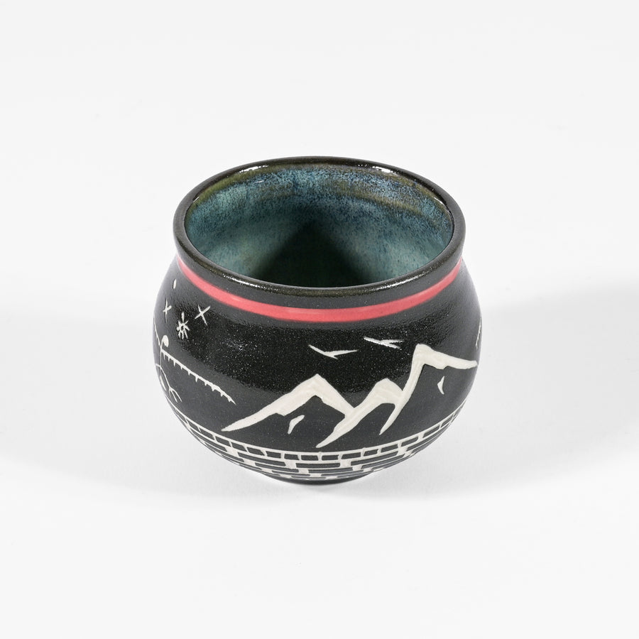 Thunderbird and Mountains - Hand Carved Ceramic Bowl