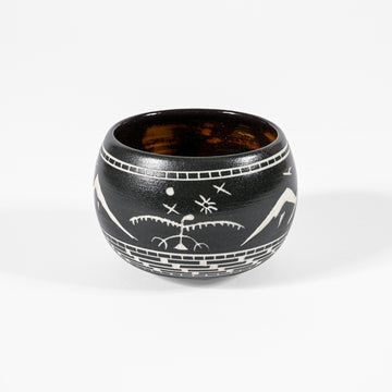 Thunderbird and Mountains - Hand Carved Ceramic Bowl