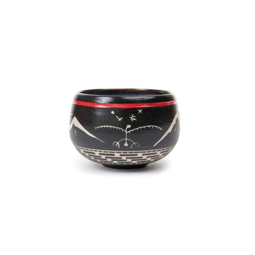 Thunderbird and Mountains - Hand Carved Ceramic Pottery