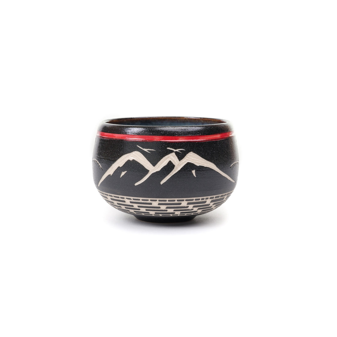 Thunderbird and Mountains - Hand Carved Ceramic Pottery