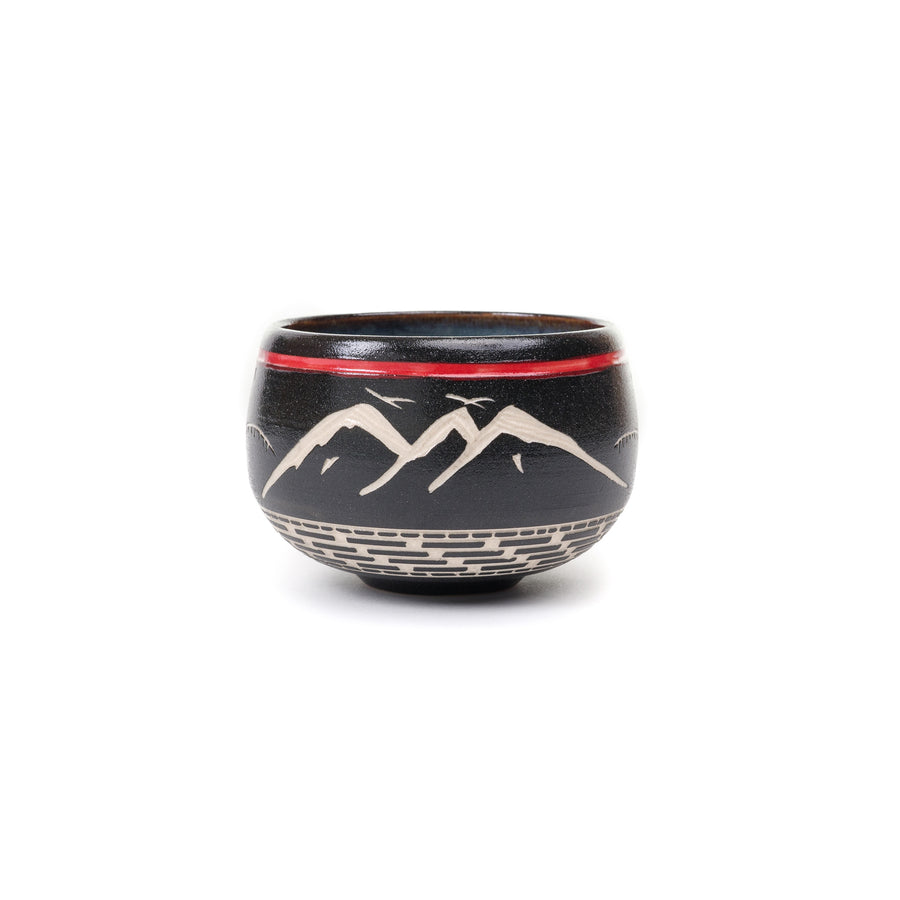 Thunderbird and Mountains - Hand Carved Ceramic Pottery