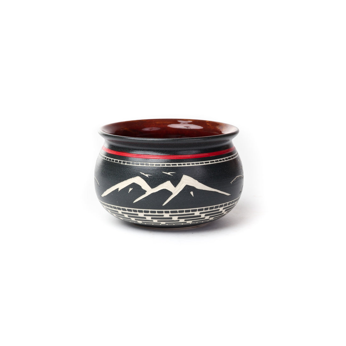 Thunderbird and Mountains - Hand Carved Ceramic Pottery