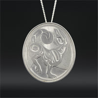 Wolf and Moon - Silver Pendant