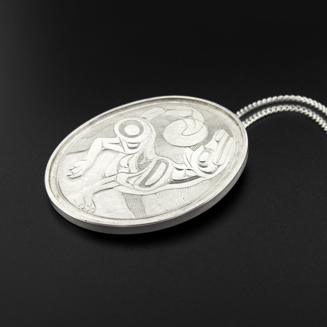 Wolf and Moon - Silver Pendant