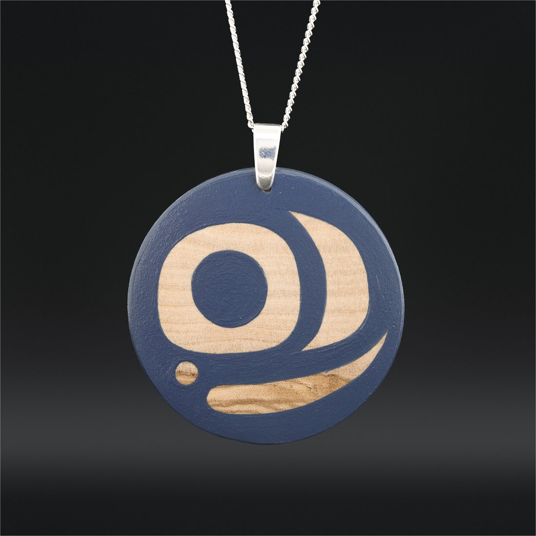 Salmon Egg (Navy Blue) - Olive Wood Pendant