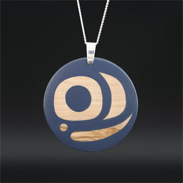 Salmon Egg (Navy Blue) - Olive Wood Pendant