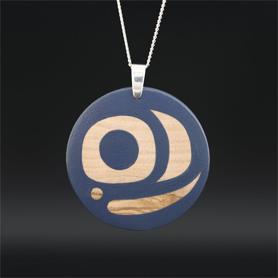 Salmon Egg (Navy Blue) - Olive Wood Pendant