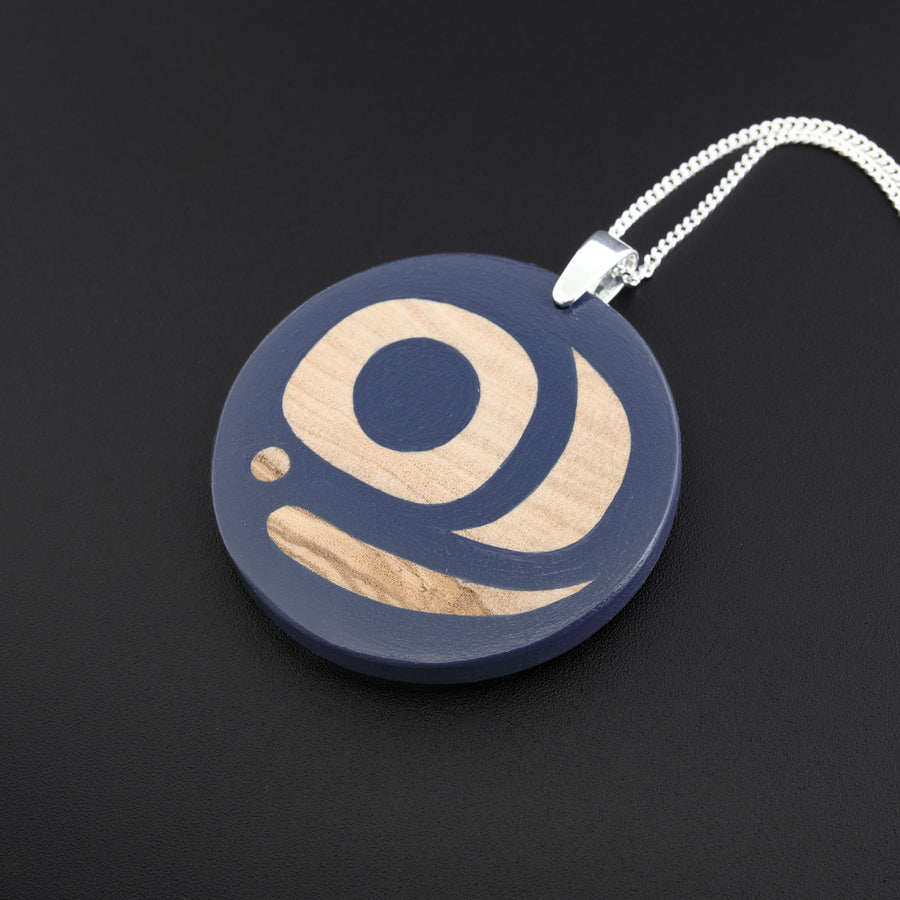 Salmon Egg (Navy Blue) - Olive Wood Pendant