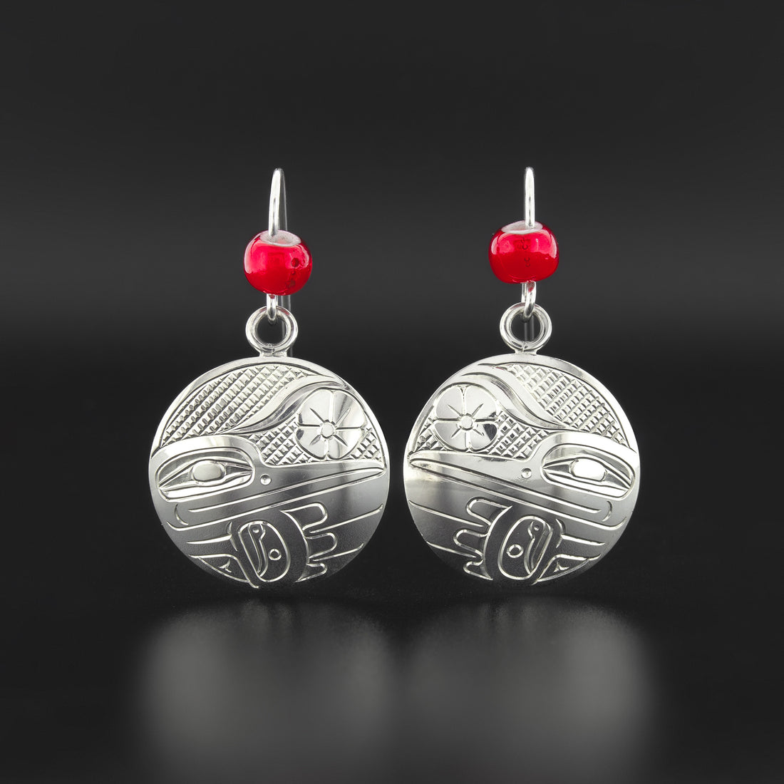 Hummingbird - Silver Earrings with Trade Beads