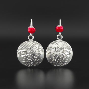 Hummingbird - Silver Earrings with Trade Beads
