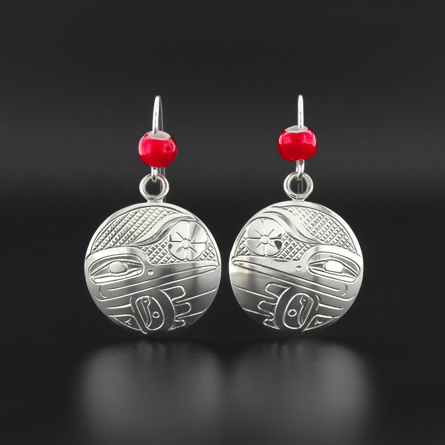 Hummingbird - Silver Earrings with Trade Beads