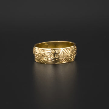 Killerwhale and Salmon - 14k Gold Ring